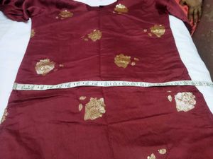 Burgundy Kurti Set with Striped Dupatta
