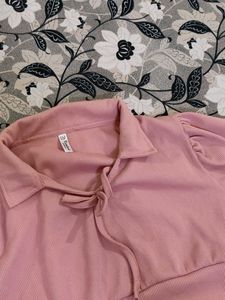Pink Corduroy Cropped Blouse