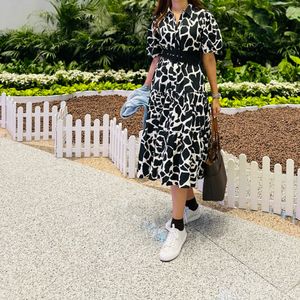 Tiered Midi Dress - Abstract Print