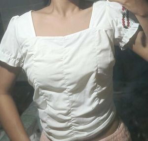 White Square Neck Top