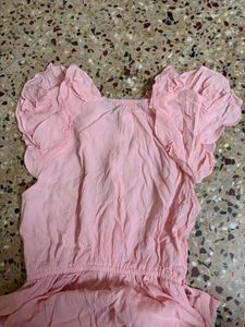Pink Ruffle Trim Maxi Dress