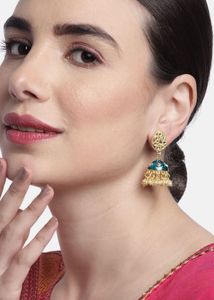 Beautiful Teal Blue &amp; Gold Enamelled Earrings
