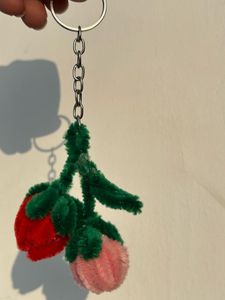 Red and pink strawberry 🍓 Pipe cleaner keychain