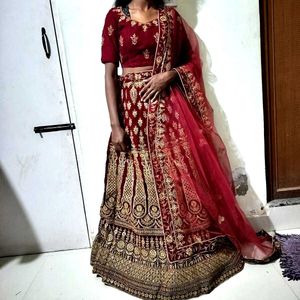 Maroon Velvet Lehenga Choli