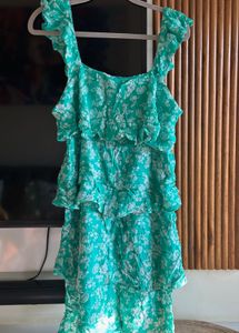 Green Floral Ruffle Mini Dress