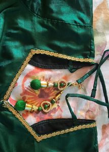 Dark Green Silk Saree With Designer Blouse