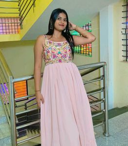 Elegant Pink Embroidered Gown