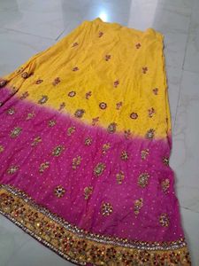 Vibrant Yellow & Pink Embroidered Lehenga Choli Se