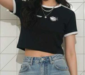 Black Graphic Crop Top