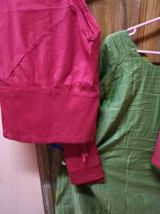 LessUsedGreen Anarkali KurtiSet - Top+Chudi+Dupatt