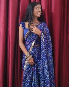 Blue Georgette Bandhani Saree