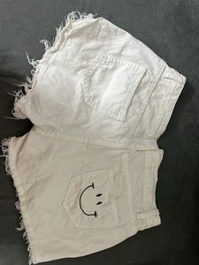 Distressed White Denim Shorts