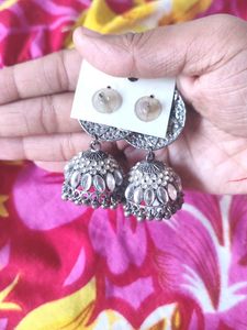 Silver Tone Jhumka Earrings