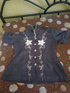 Embroidered Button-Down Blouse