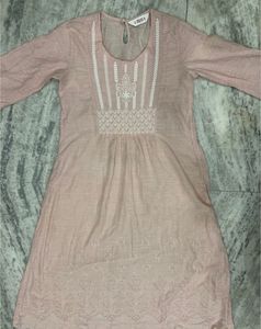 Biba Pink A-line Cotton Kurta