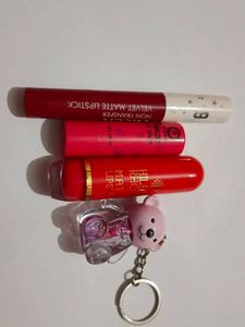 Combo Of 3 Lipstick With Teddy Bear Lip Gloss