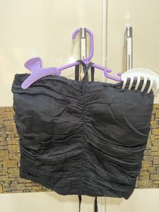 halter neck padded black crop top