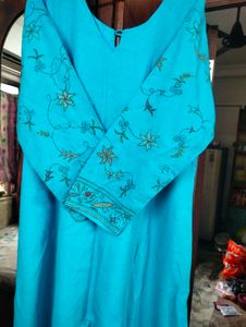 Sky-blue Long Kurti Pant.