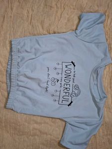 Light Blue Graphic Print Crop Top
