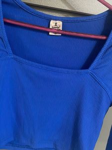 Blue Long Sleeve Crop Top