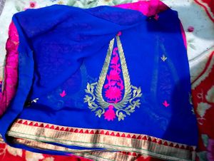 Rose With Blue Light Weight Fancy Saree