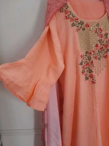 Plus Size Kurta Plazzo Set In Peach Color