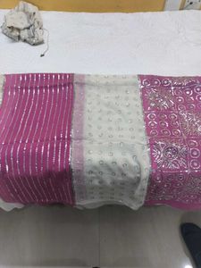 Pink And White Georgette Saree