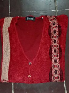 Elegant Red Cosmo Knit Cardigan For Women