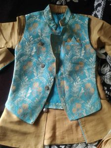 Boys' Festive Turquoise & Gold Waistcoat Set