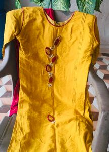 Yellow Kurti with Red Pants