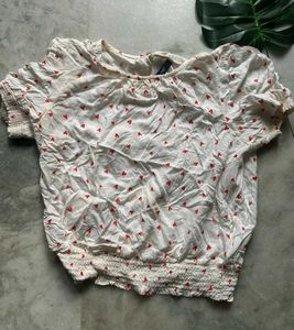 Heart Print Smocked Crop Top