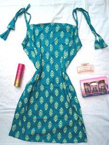 Teal Print Tie Strap Kurti 🫧