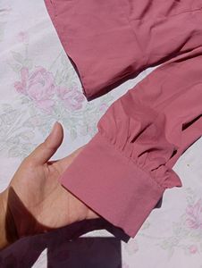 Solid Dusty Pink Cuffed Sleeves Top