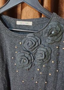 Elegant Floral Embellished Sweater Size 44 inches