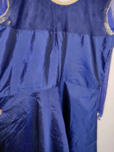 Navy Blue Gown With Golden Embroidery