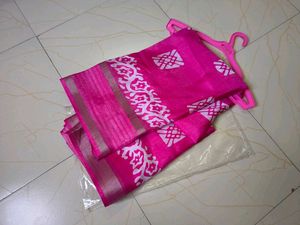 Elegant Pink Synthetic Saree
