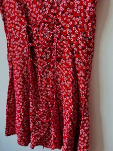 Red Flared Mini Dress - Floral Design