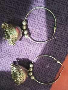 Silver Jhumka Hoop Earrings And Golden Small Earin
