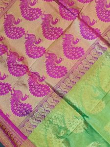 Elegant Green &amp; Pink Peacock Saree