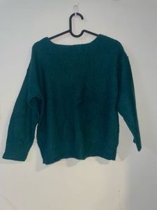 Green V-Neck Knit Sweater