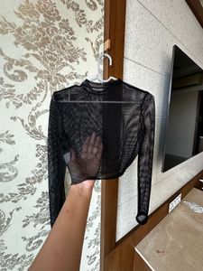 Black Mesh Long Sleeve Top