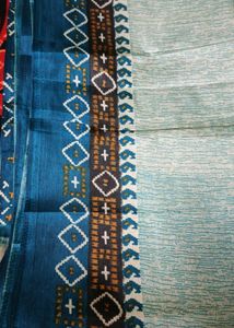 Teal &amp; White Printed Fabric