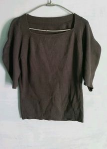 Brown Square Neck Knit Top