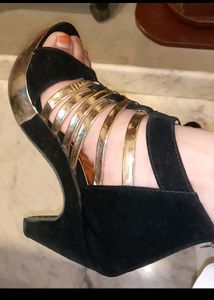 Black Velvet Golden Strip Heel..new Heel.. Not Eve