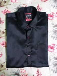 Black Satin Shine Shirt For Boys - 14 Yrs / S