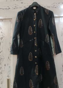 Pure Linen Hand Block Printed Long Jacket