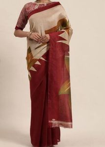 Elegant Beige & Maroon Printed Saree