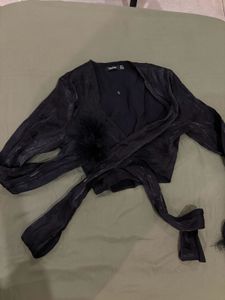 black satin wrap top