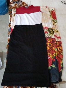 Long Nee Cut Bodycon Multi Colour Dress