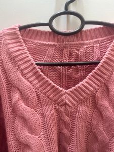 Cute Pink Cropped Cable Knit Sweater